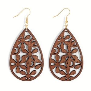 Wood Carved Dangle Earrings
